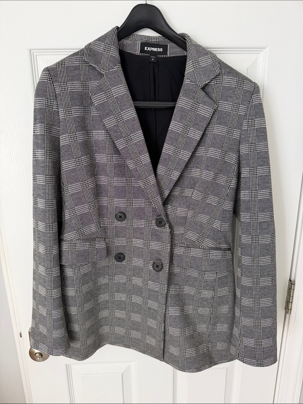 Express Size S Gray Plaid Double-Breasted Blazer